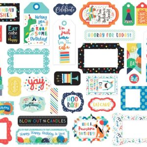 [ECHO] elementy ozdobne; papierowe; wycięte (die cuts); urodziny, zabawa; Echo Park, It's Your Birthday Boy; miętowy, zielony, żółty; 11x13,5cm, 33 szt. w zestawie - obrazek 4