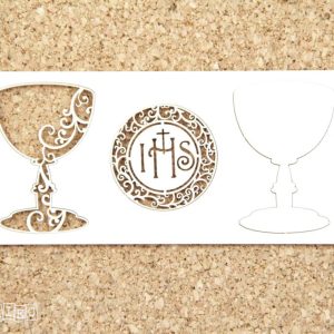 <SCRA> tekturka; I Komunia Święta; 3D (warstwowe), tektura, hostia, kielich; 60x140 mm wymiar zestawu; 1 szt.; Scrapiniec - obrazek 3