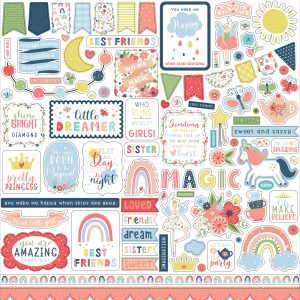 [ECHO] papiery; do scrapbookingu; Echo Park, Little Dreamer Girl; 30,5x30,5 cm, zestaw; biały, różowy, zielony; kwiaty, motyle; 24 dwustronne papiery 12 wzorów + 1 arkusz naklejek - obrazek 3